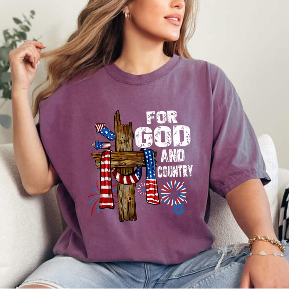For God And Country Cross Christian Patriotic 4th Of July T-Shirt