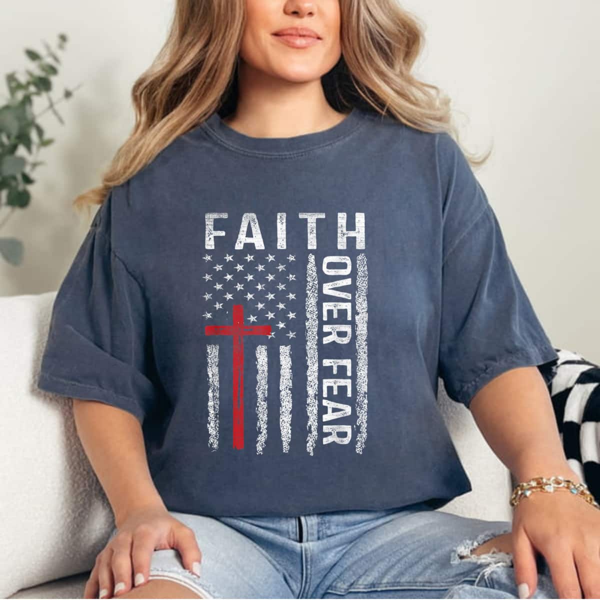 Faith Over Fear Cool American USA Flag Christian Cross Jesus T-Shirt Faith Over Fear Cool American USA Flag Christian Cross Jesus T-Shirt