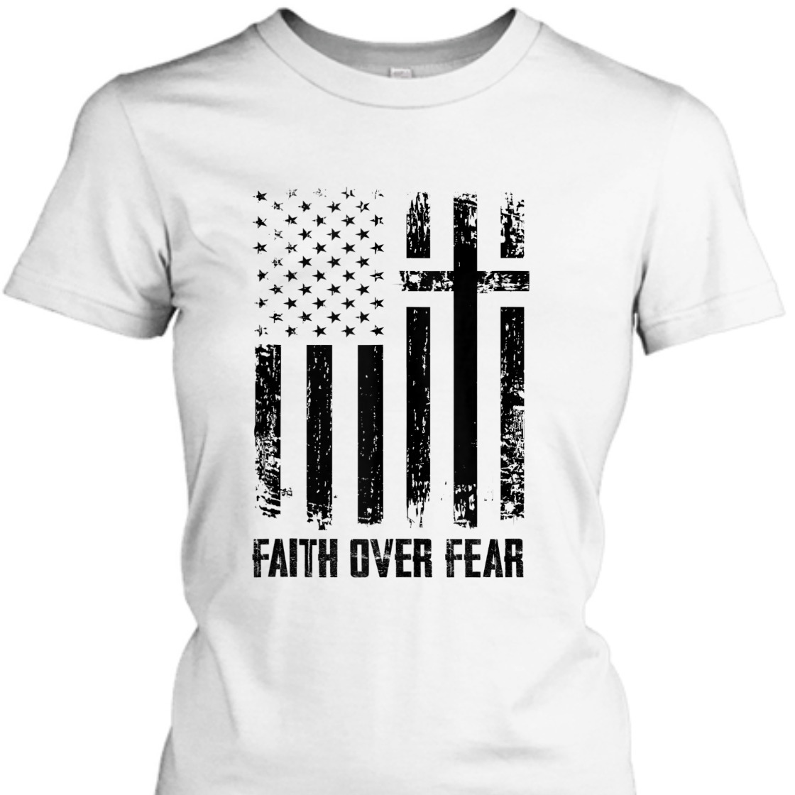 Faith Over Fears T-Shirt Christian Cross With American US Flag Faith Over Fears T-Shirt Christian Cross With American US Flag