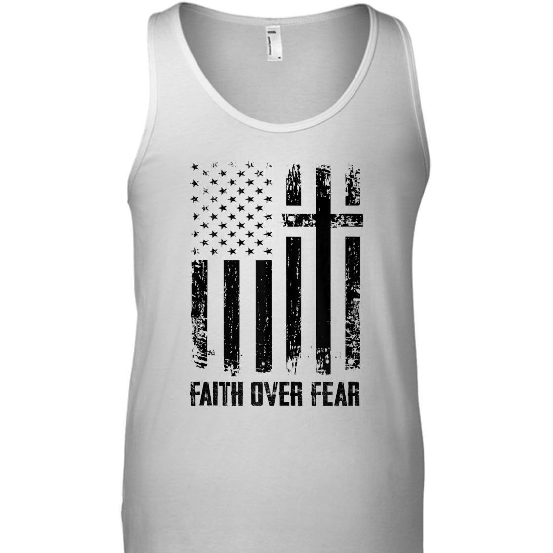 Faith Over Fears T-Shirt Christian Cross With American US Flag Faith Over Fears T-Shirt Christian Cross With American US Flag