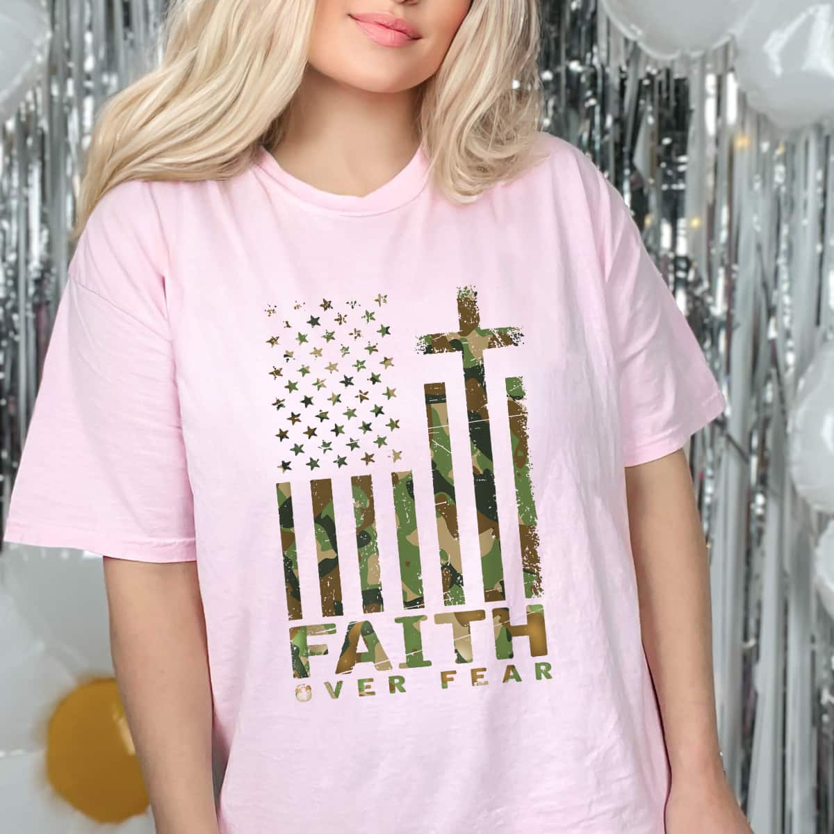 Faith Over Fear Military Camo Inspirational Christian 4th Of July T-Shirt