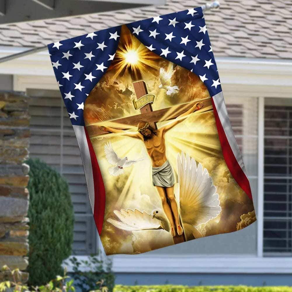 Jesus Christ Crucified On The Cross In American Christian Garden Flag
