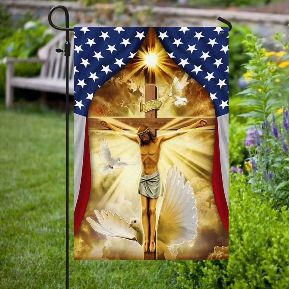 Jesus Christ Crucified On The Cross In American Christian Garden Flag