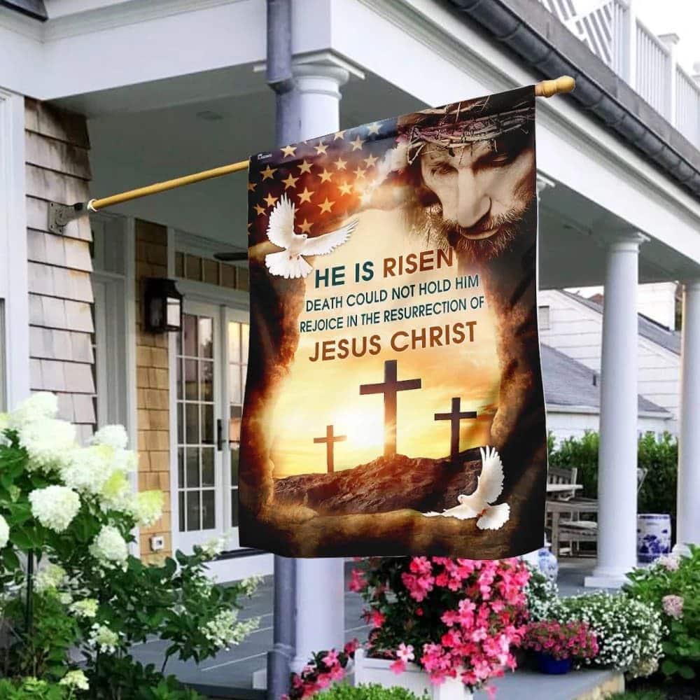 Jesus Christ He Is Risen Christian 3 Crosses Easter Day Garden Flag Jesus Christ He Is Risen Christian 3 Crosses Easter Day Garden Flag