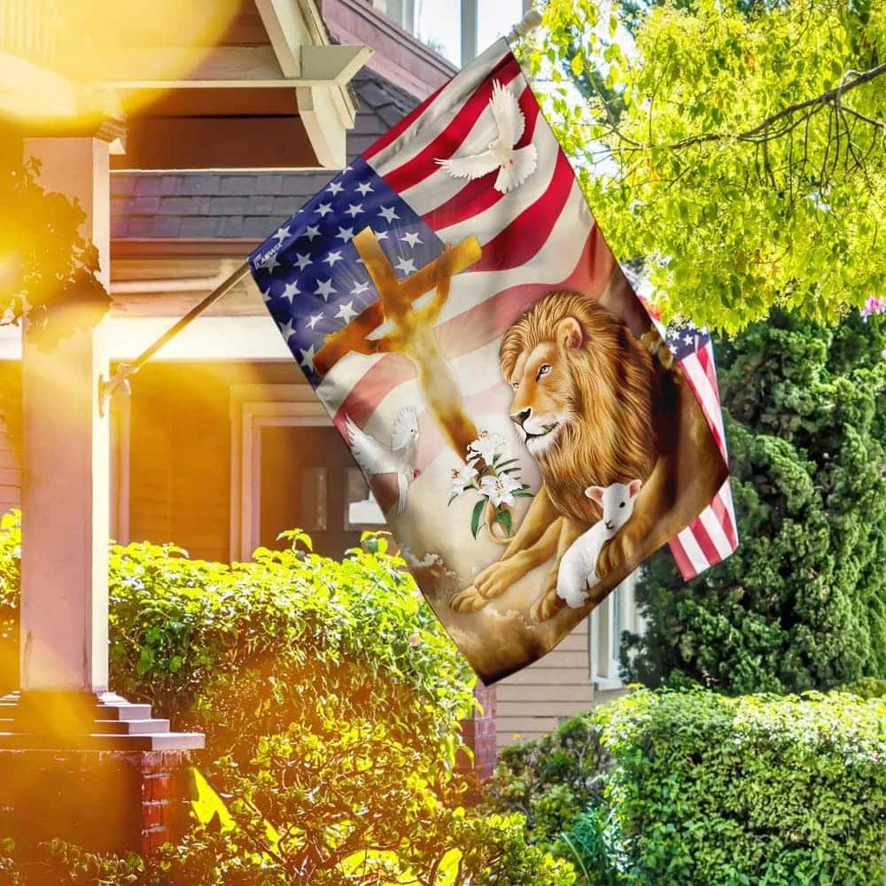 Jesus Christ Lion And Lamb Christian US Flag Garden Flag Jesus Christ Lion And Lamb Christian US Flag Garden Flag