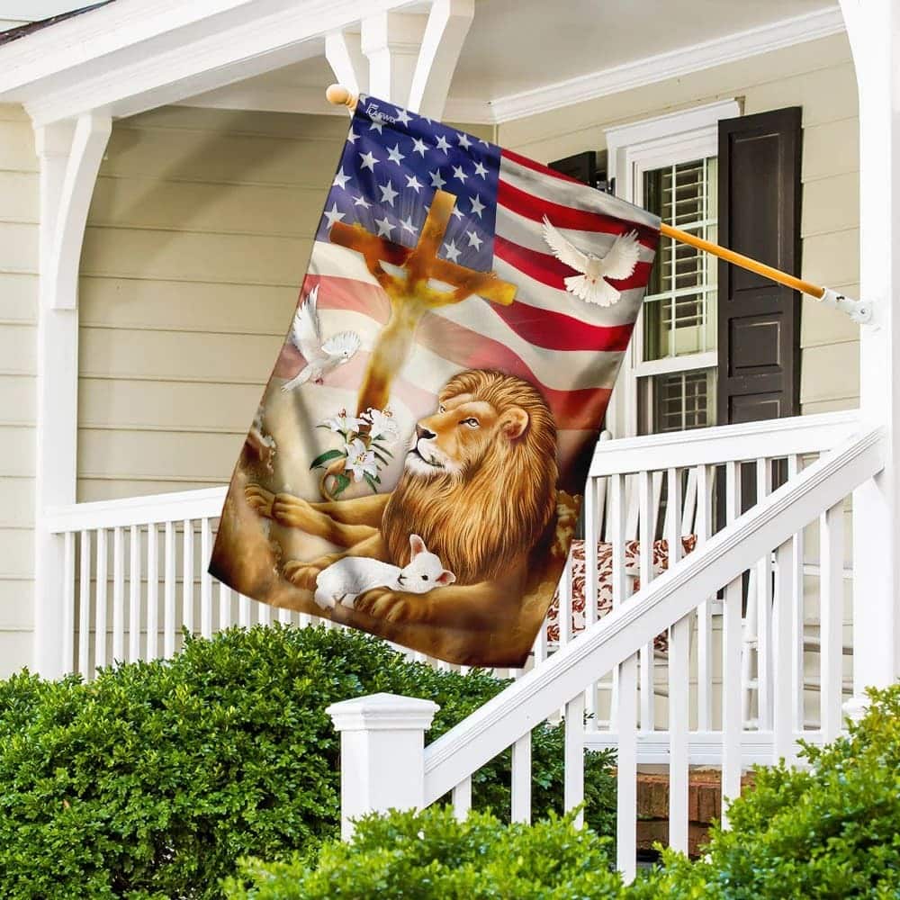 Jesus Christ Lion And Lamb Christian US Flag Garden Flag