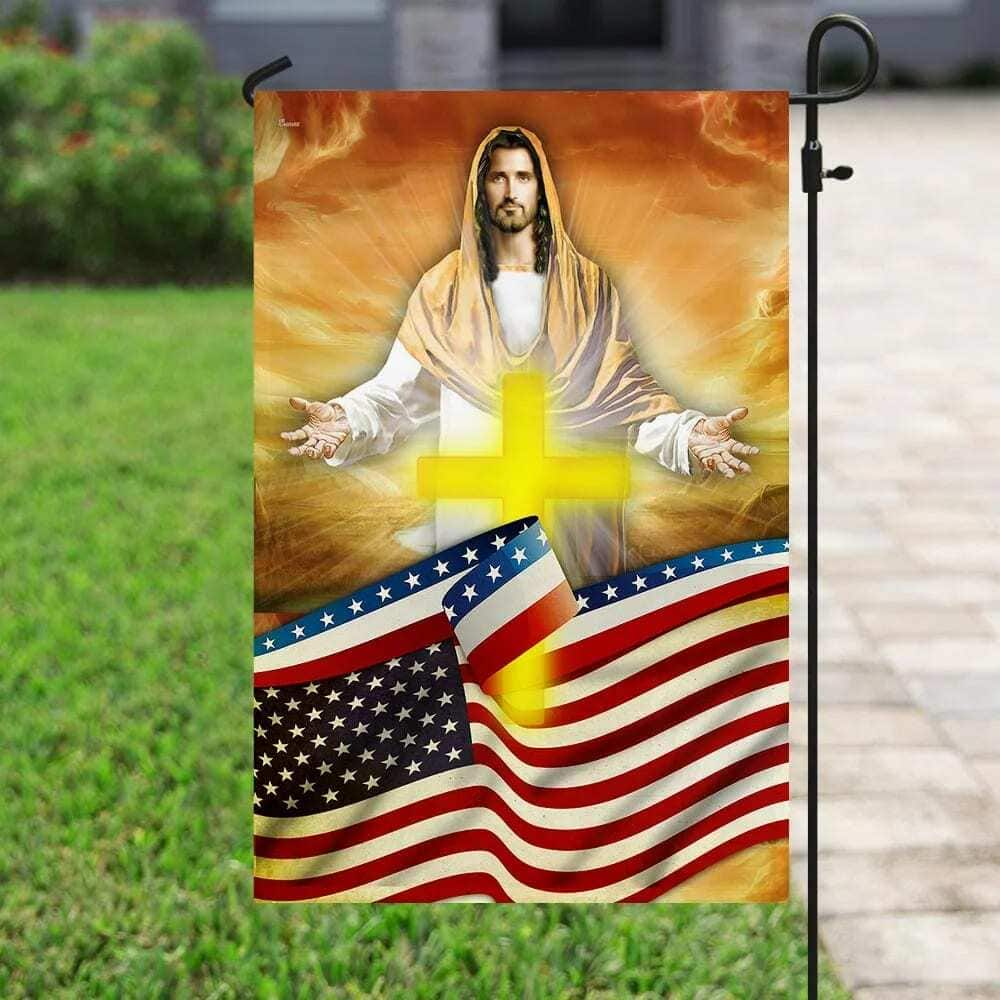 Jesus Cross America Christian Religious Garden Flag