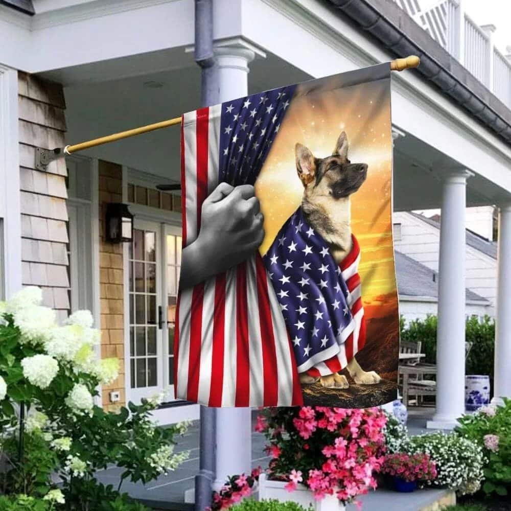 German Shepherd Christian Cross Christian Garden Flag German Shepherd Christian Cross Christian Garden Flag