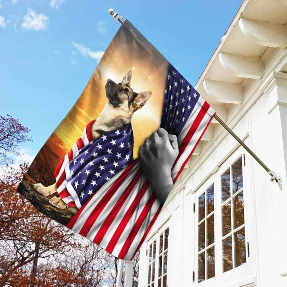 German Shepherd Christian Cross Christian Garden Flag German Shepherd Christian Cross Christian Garden Flag