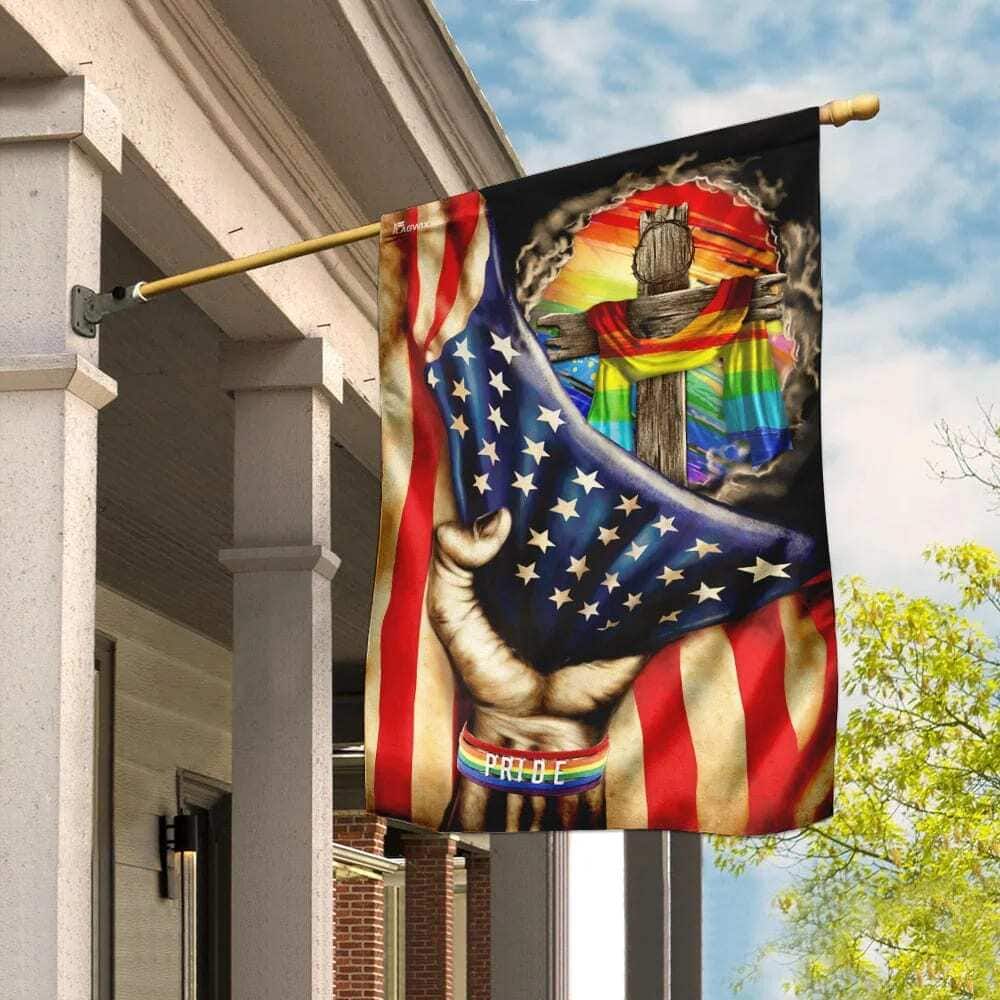 Christian Cross In LGBT Pride Christian Garden Flag Christian Cross In LGBT Pride Christian Garden Flag