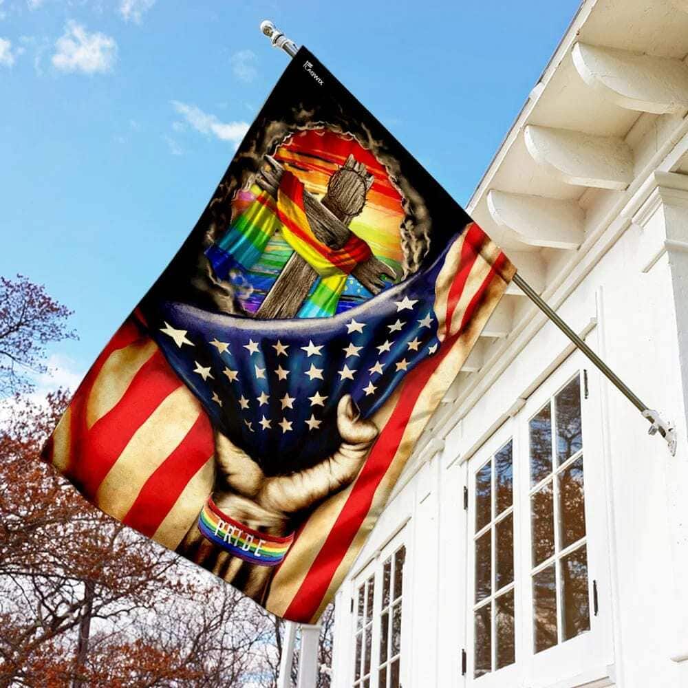 Christian Cross In LGBT Pride Christian Garden Flag