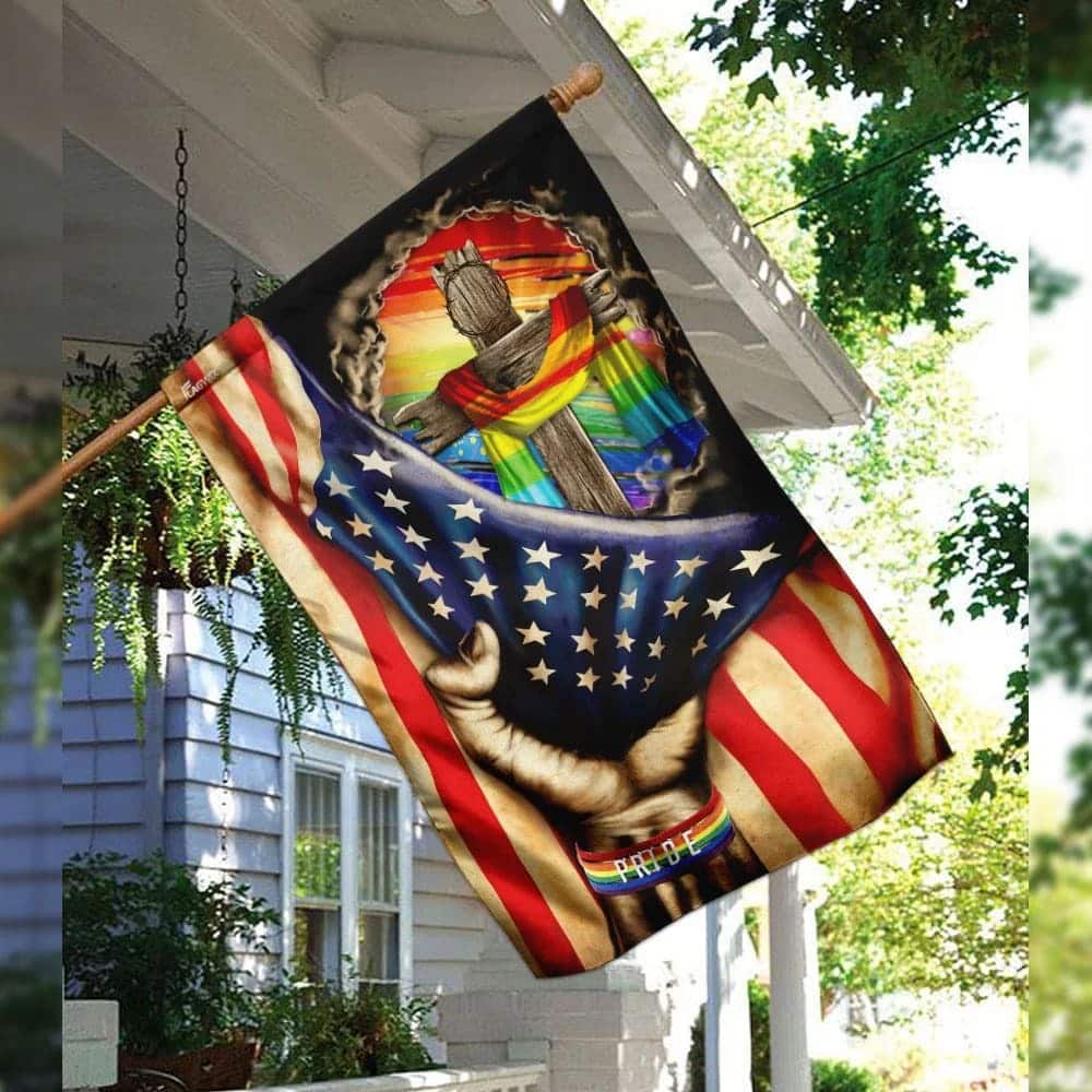 Christian Cross In LGBT Pride Christian Garden Flag
