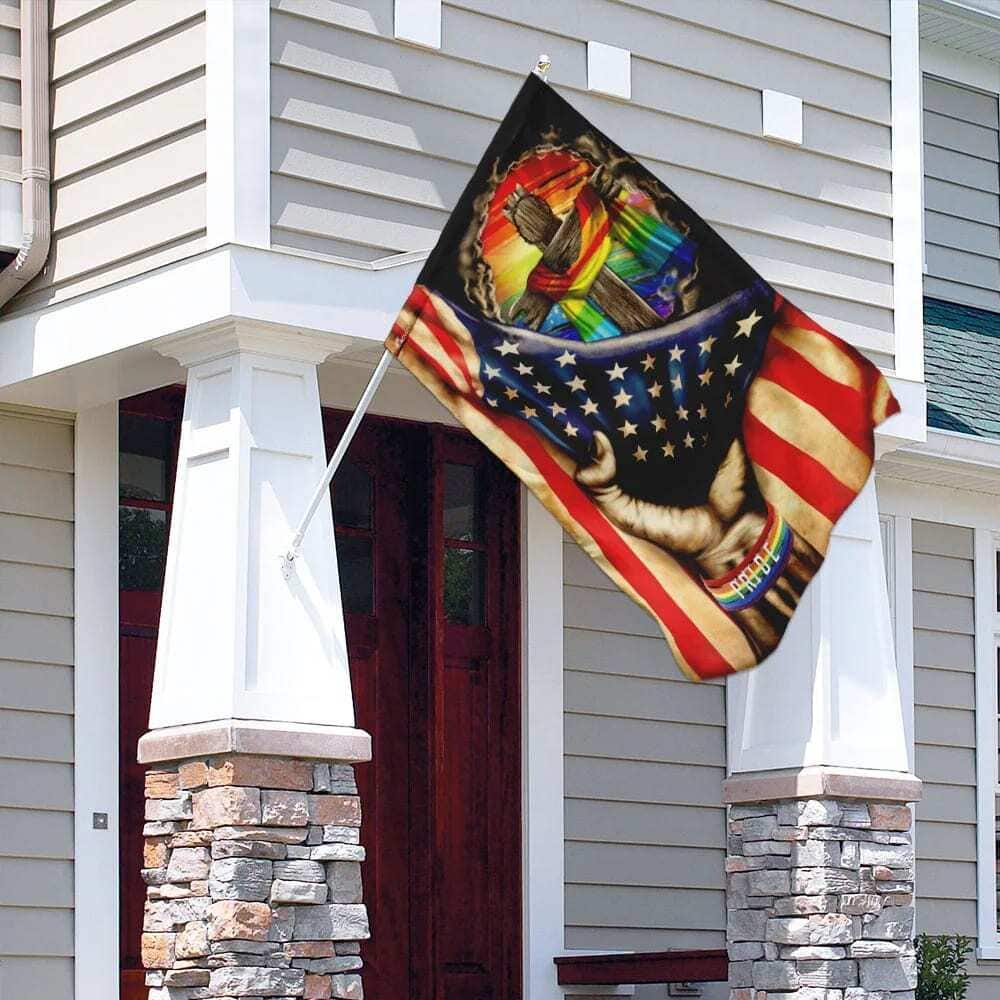 Christian Cross In LGBT Pride Christian Garden Flag