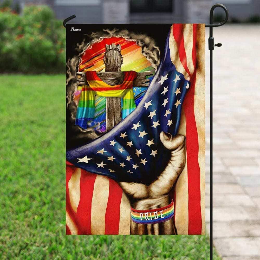 Christian Cross In LGBT Pride Christian Garden Flag Christian Cross In LGBT Pride Christian Garden Flag