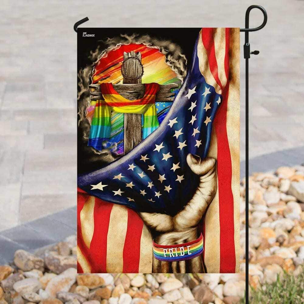 Christian Cross In LGBT Pride Christian Garden Flag Christian Cross In LGBT Pride Christian Garden Flag