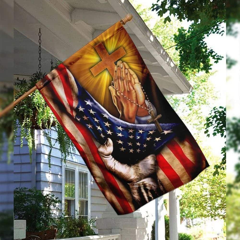 Christian Jesus American US And Cross Garden Flag Christian Jesus American US And Cross Garden Flag