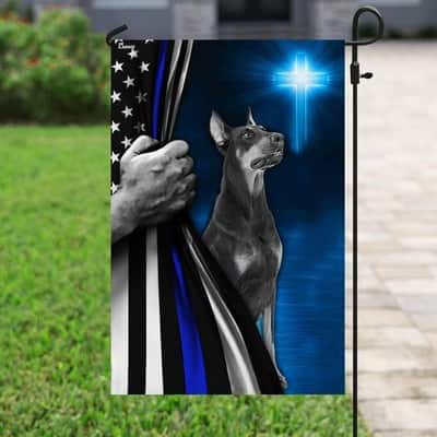Dobermann Police Dog Thin Blue Line Christian Cross Christian Garden Flag