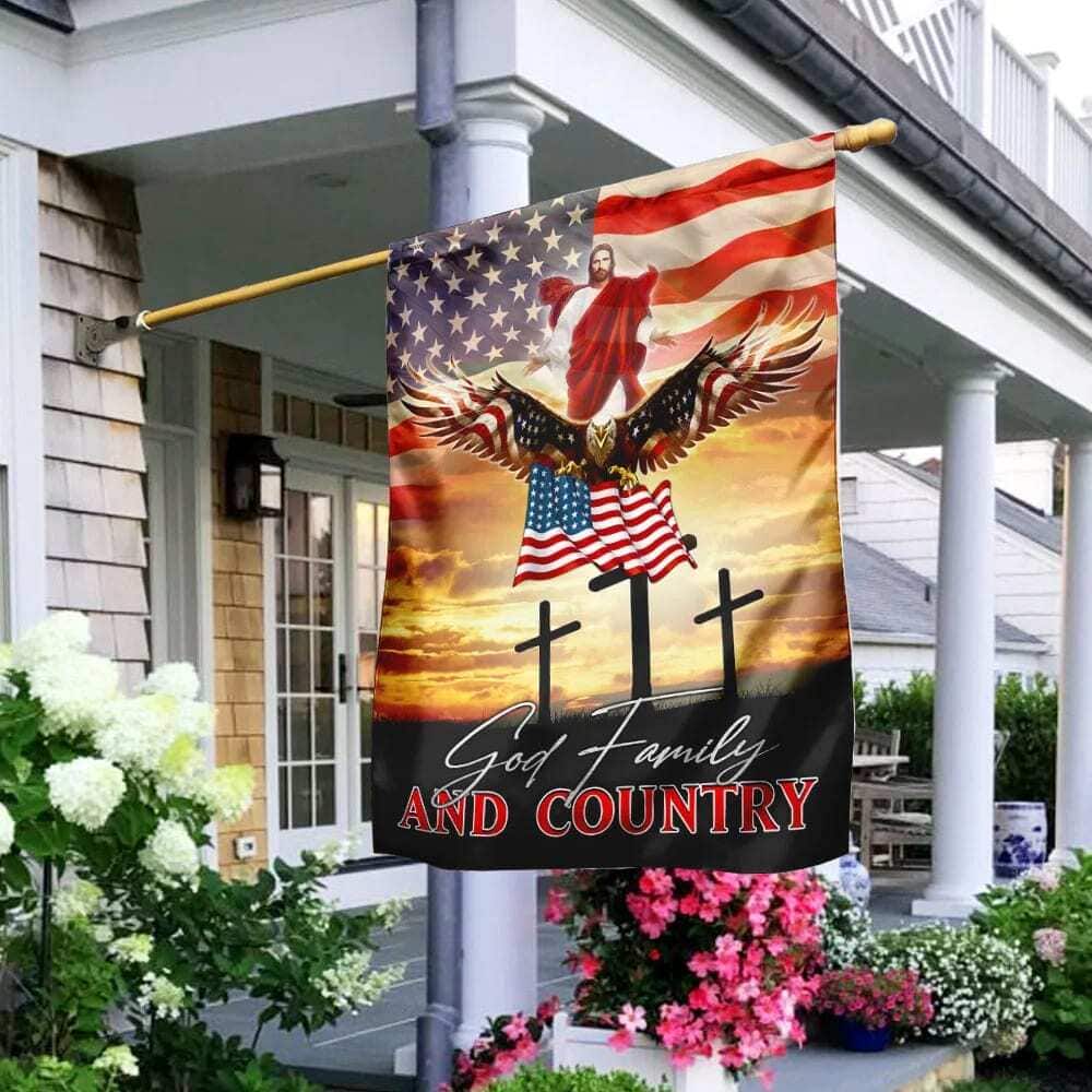 Eagle And Jesus Jesus God Family And Country Christian Garden Flag