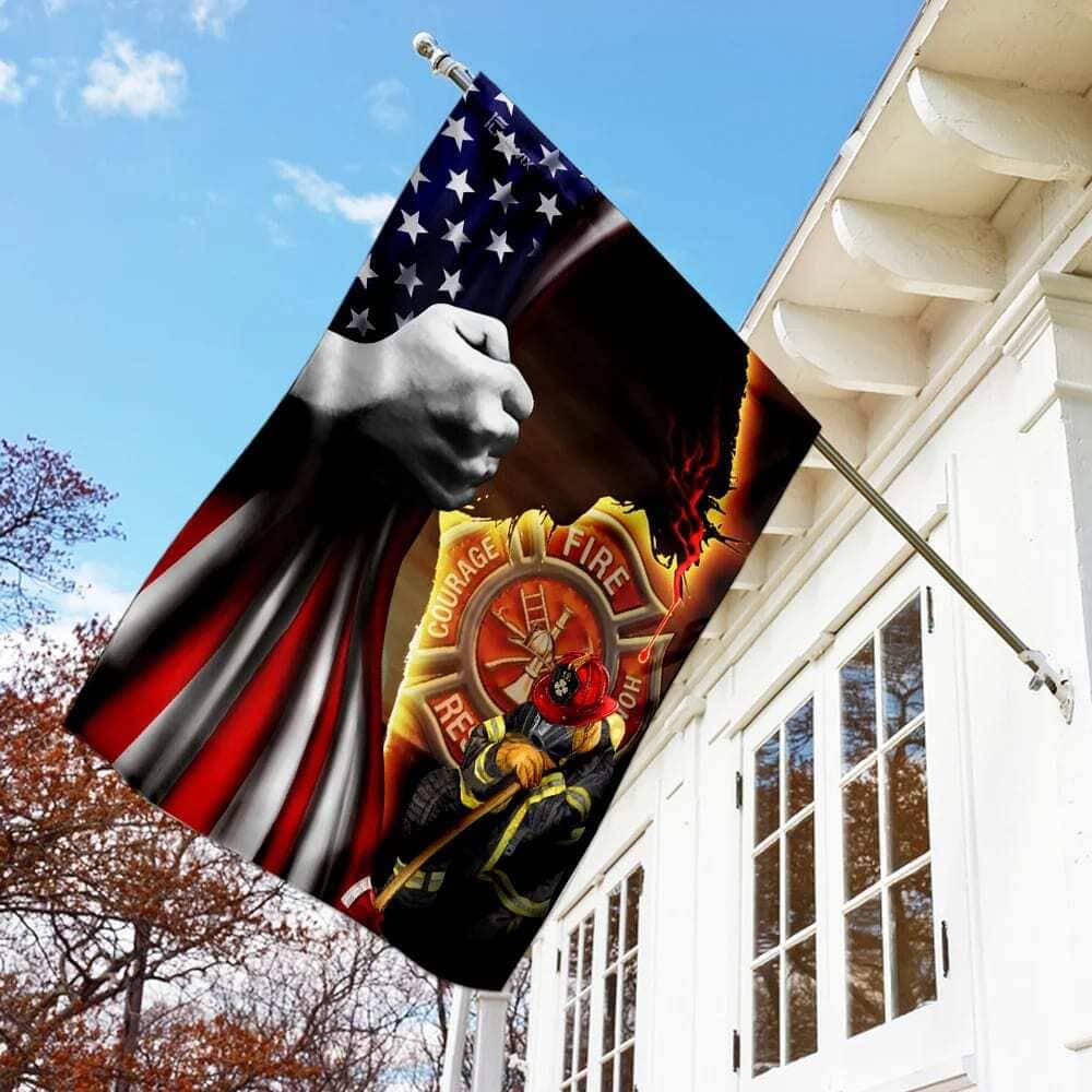 Firefighter Jesus Christian American Christian Garden Flag