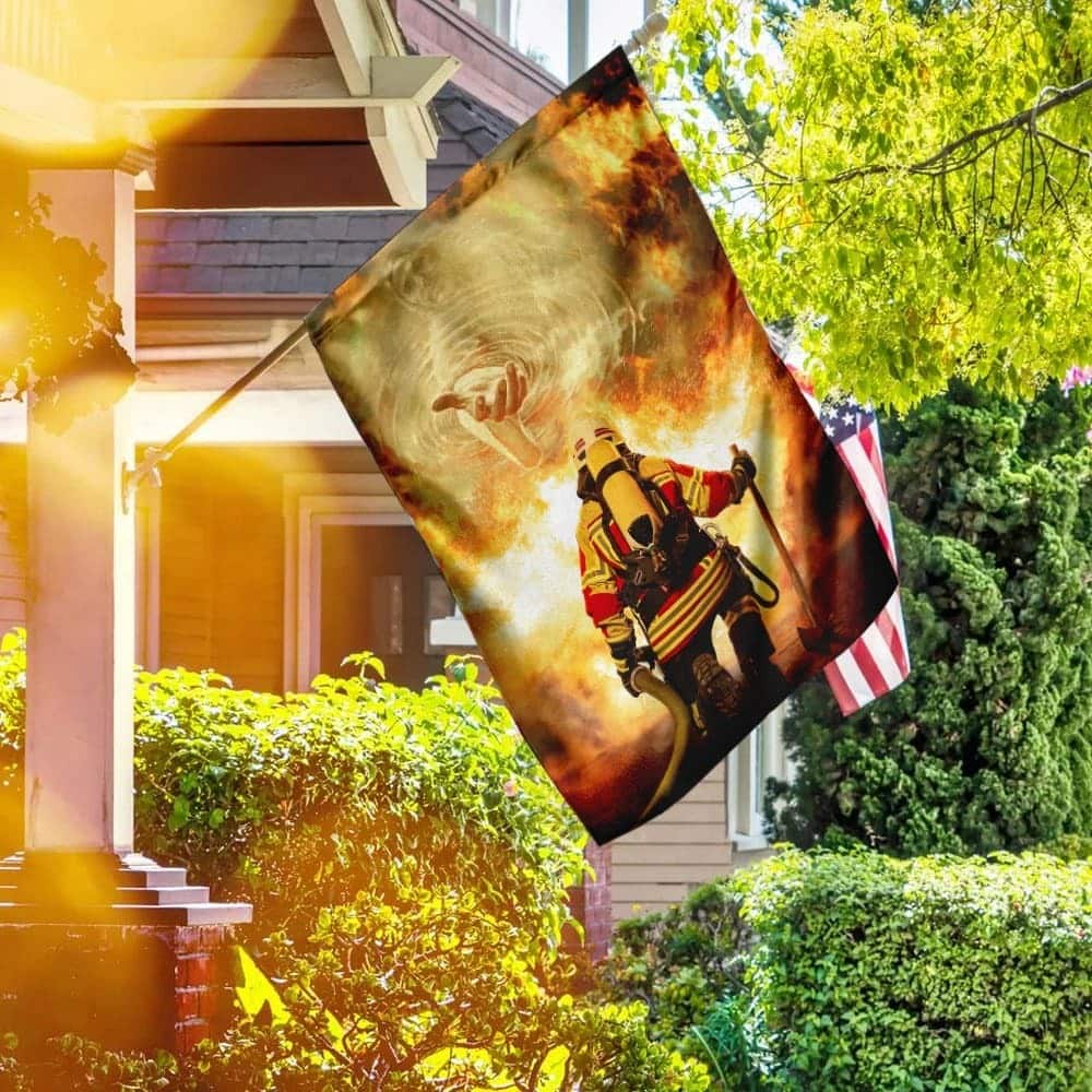 Firefighter God Jesus Christian Garden Flag