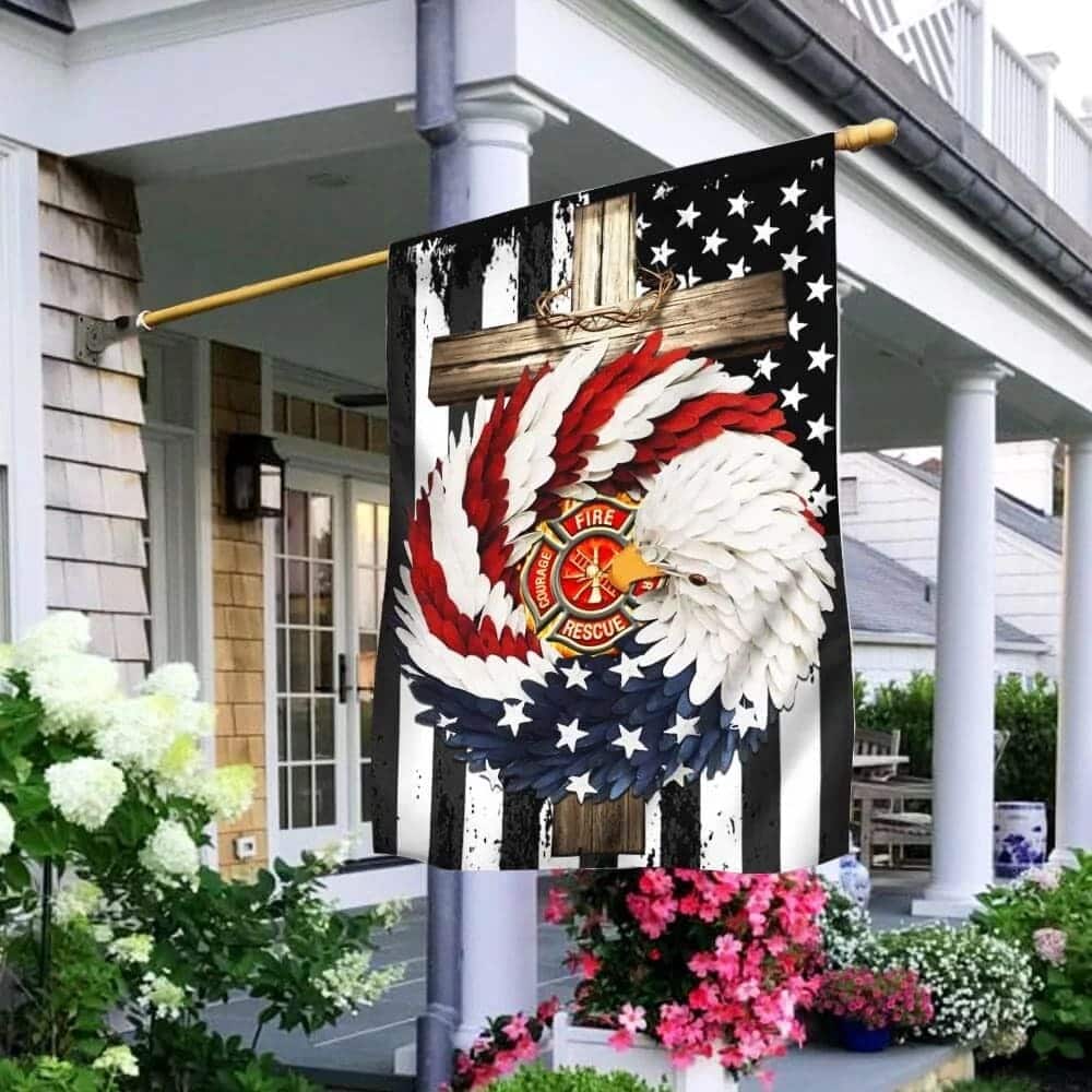 Firefighter Eagle Wreath Christian Cross Christian Garden Flag