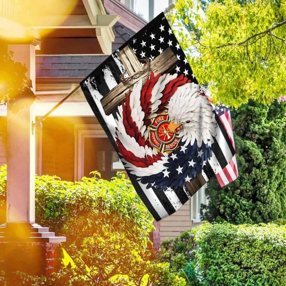 Firefighter Eagle Wreath Christian Cross Christian Garden Flag