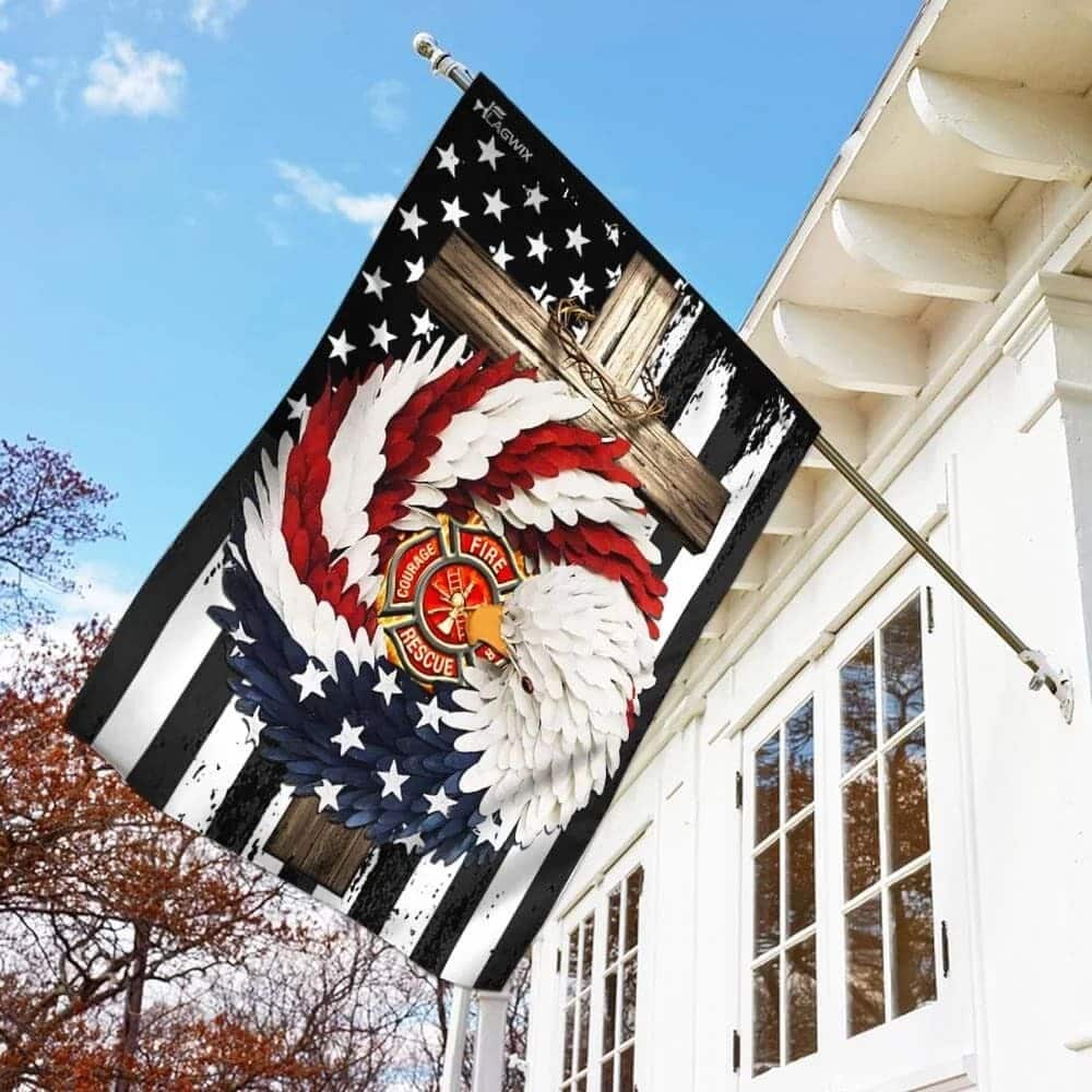 Firefighter Eagle Wreath Christian Cross Christian Garden Flag Firefighter Eagle Wreath Christian Cross Christian Garden Flag