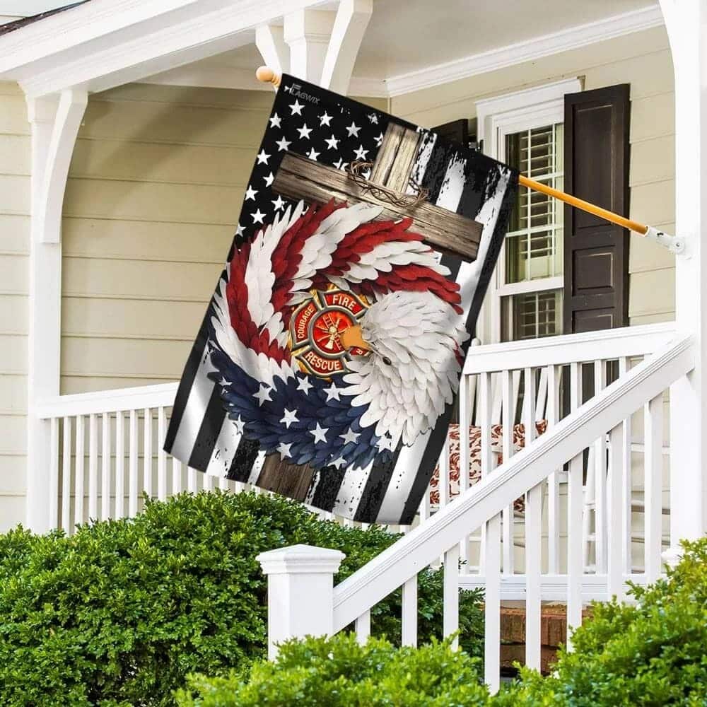 Firefighter Eagle Wreath Christian Cross Christian Garden Flag Firefighter Eagle Wreath Christian Cross Christian Garden Flag