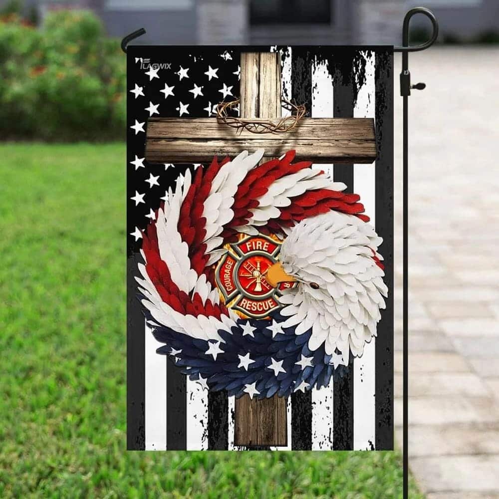 Firefighter Eagle Wreath Christian Cross Christian Garden Flag Firefighter Eagle Wreath Christian Cross Christian Garden Flag