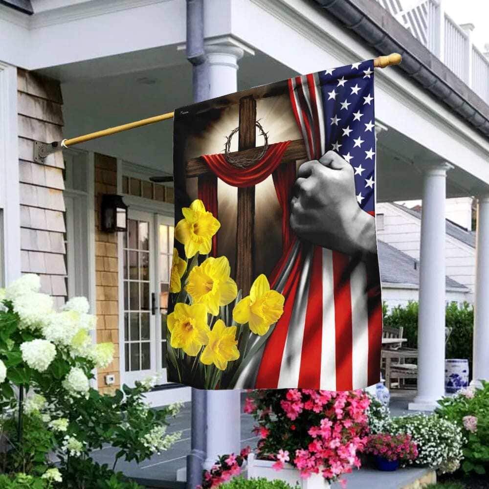 Easter Daffodils Christian Cross American US Christian Garden Flag