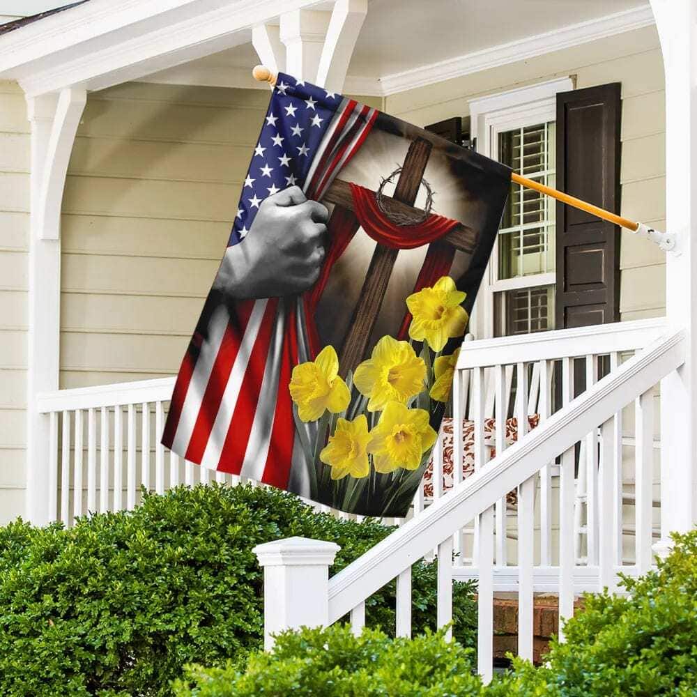 Easter Daffodils Christian Cross American US Christian Garden Flag Easter Daffodils Christian Cross American US Christian Garden Flag