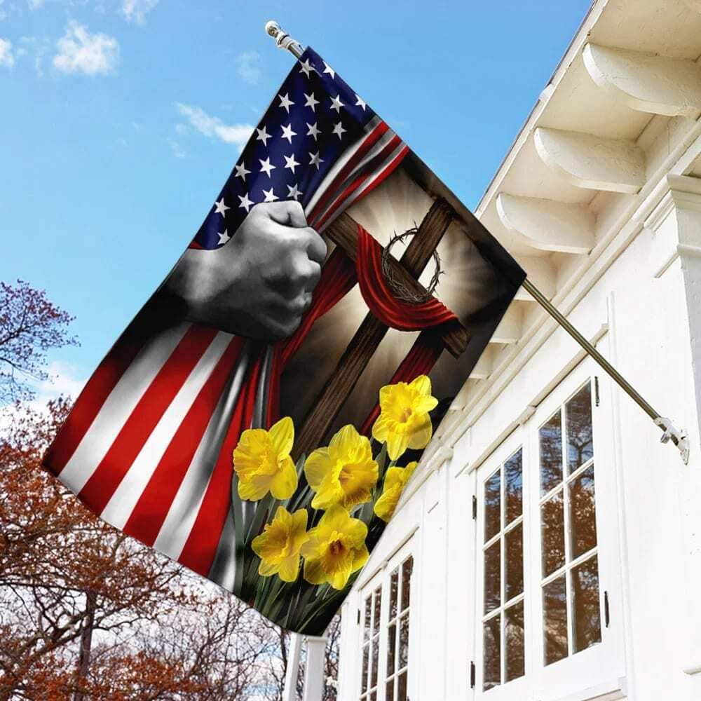 Easter Daffodils Christian Cross American US Christian Garden Flag