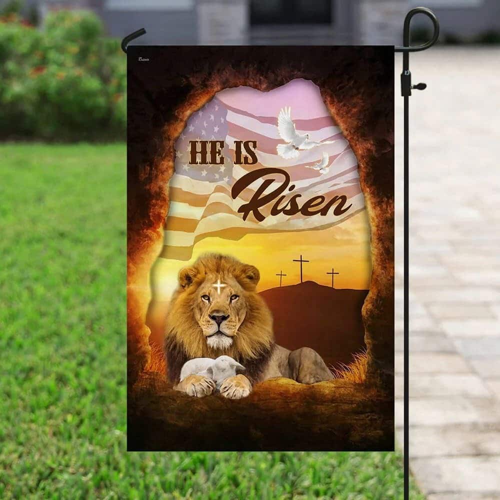 He Is Risen Jesus Christ Lion And Lamb Christian Garden Flag He Is Risen Jesus Christ Lion And Lamb Christian Garden Flag