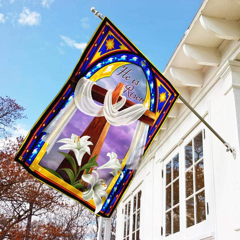 He Is Risen Christian Cross And The Lilies Christian Garden Flag He Is Risen Christian Cross And The Lilies Christian Garden Flag