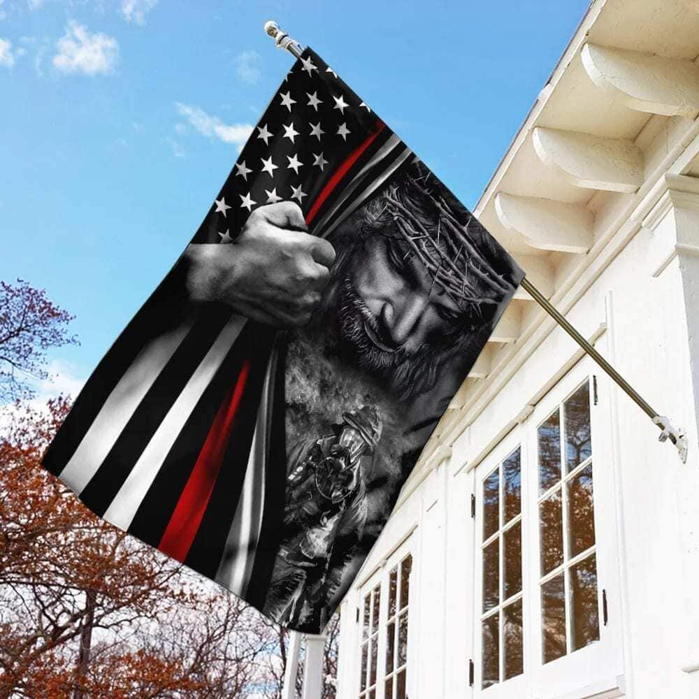 God Jesus Firefighter Christian Faith In Jesus Garden Flag God Jesus Firefighter Christian Faith In Jesus Garden Flag