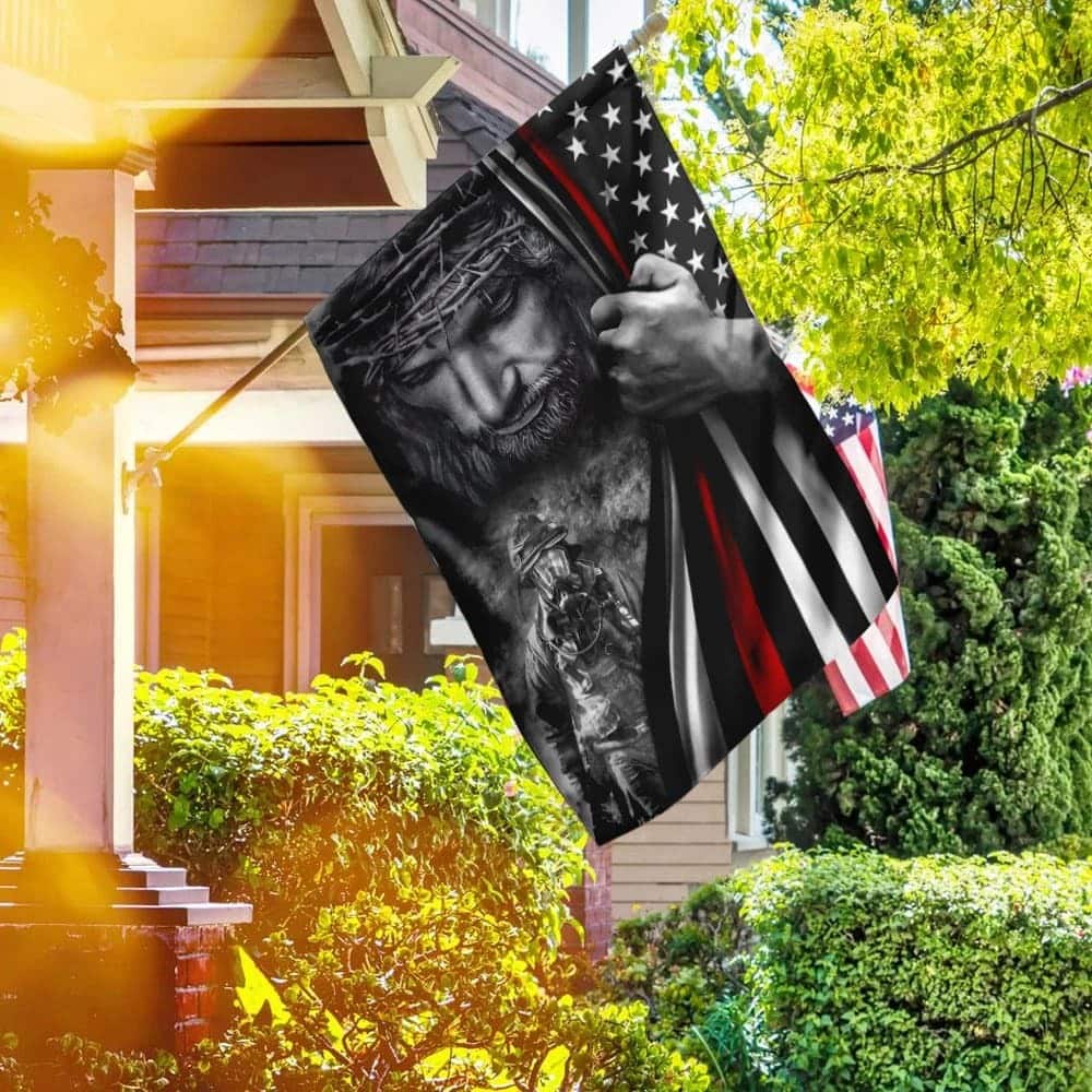 God Jesus Firefighter Christian Faith In Jesus Garden Flag God Jesus Firefighter Christian Faith In Jesus Garden Flag