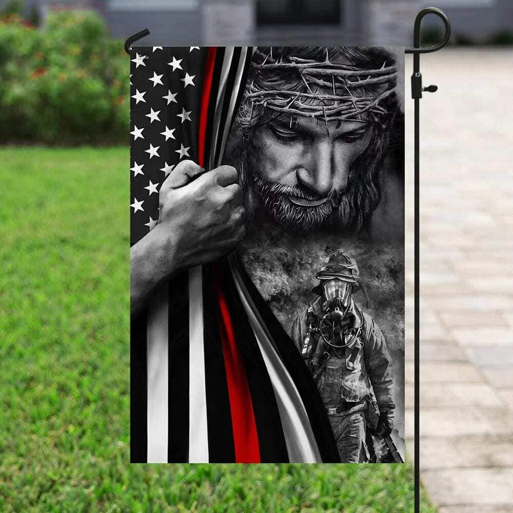 God Jesus Firefighter Christian Faith In Jesus Garden Flag