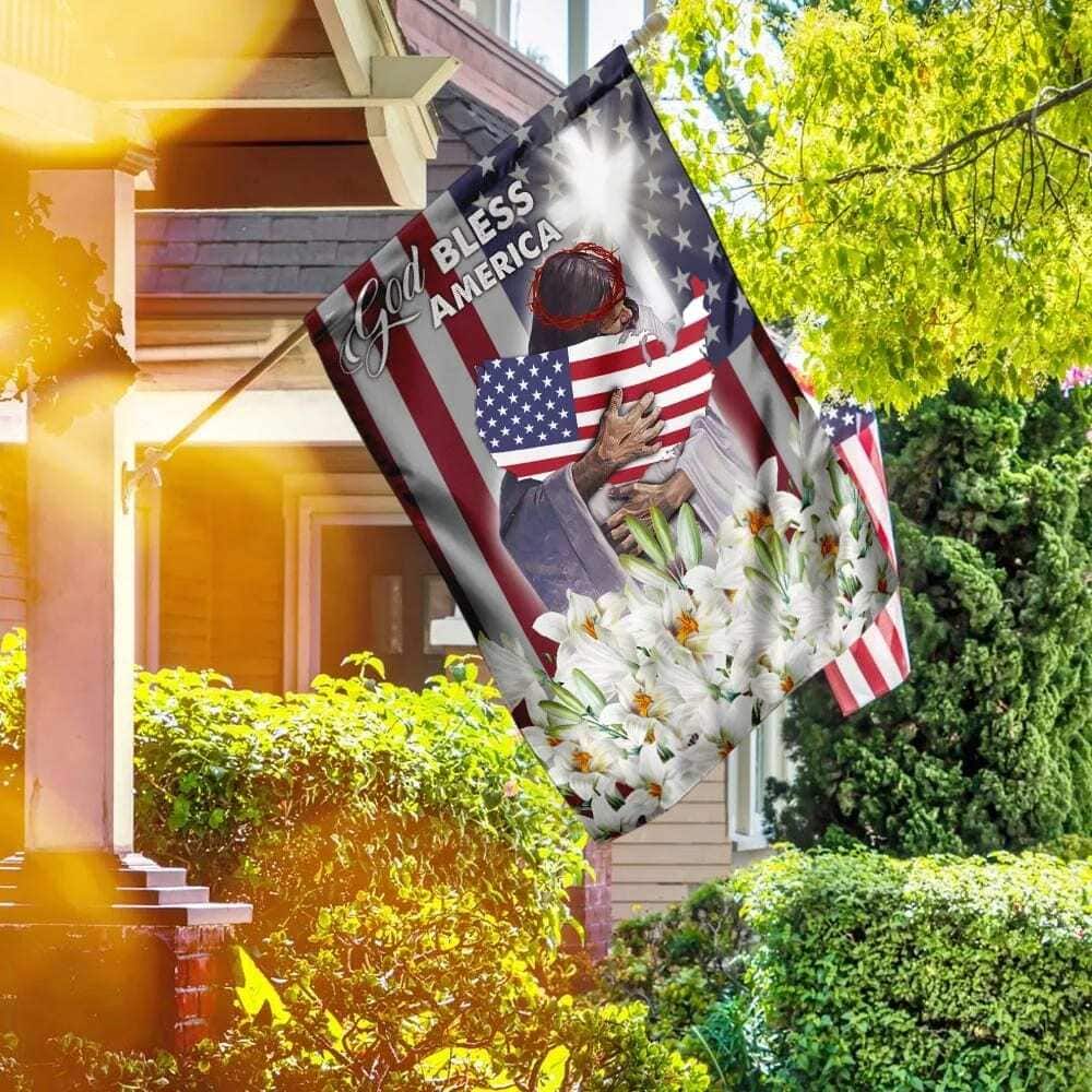 God Bless America Jesus And The Lilies Christian Garden Flag God Bless America Jesus And The Lilies Christian Garden Flag