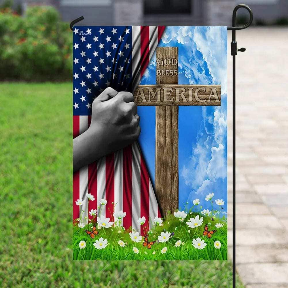 God Bless America Christian Cross US Christian Garden Flag