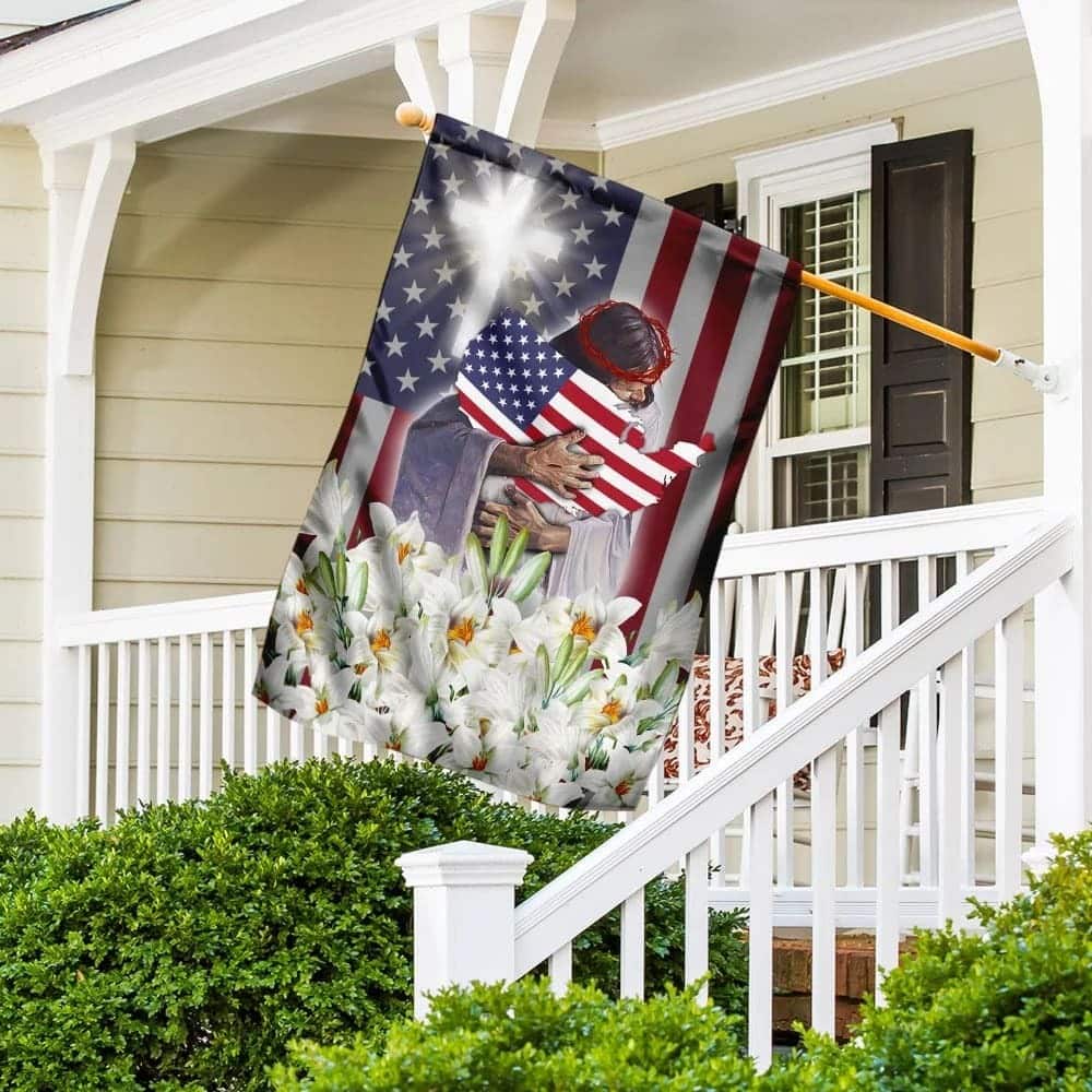 Jesus And The Lilies God American Christian Garden Flag Jesus And The Lilies God American Christian Garden Flag