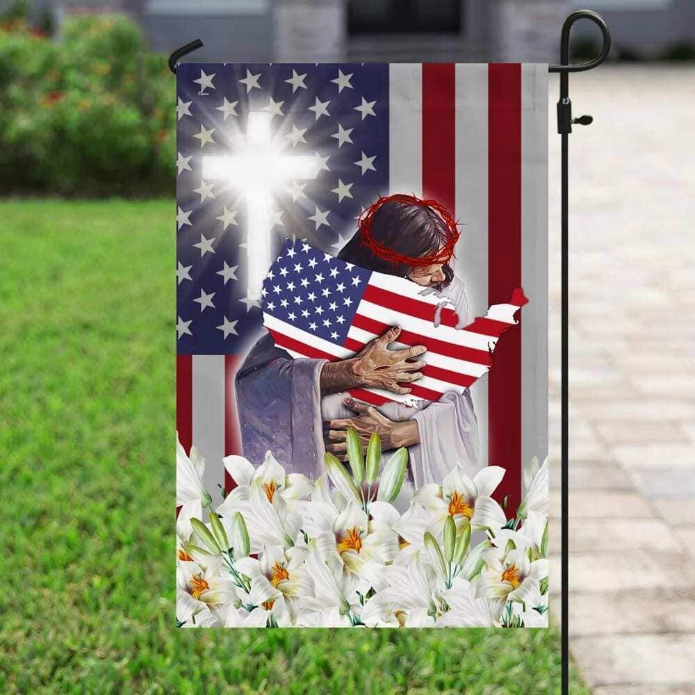 Jesus And The Lilies God American Christian Garden Flag Jesus And The Lilies God American Christian Garden Flag