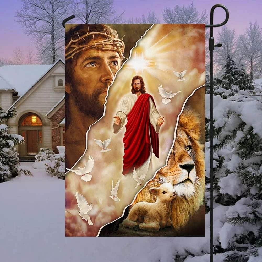 Jesus And Lion One Nation Under God Christian Garden Flag