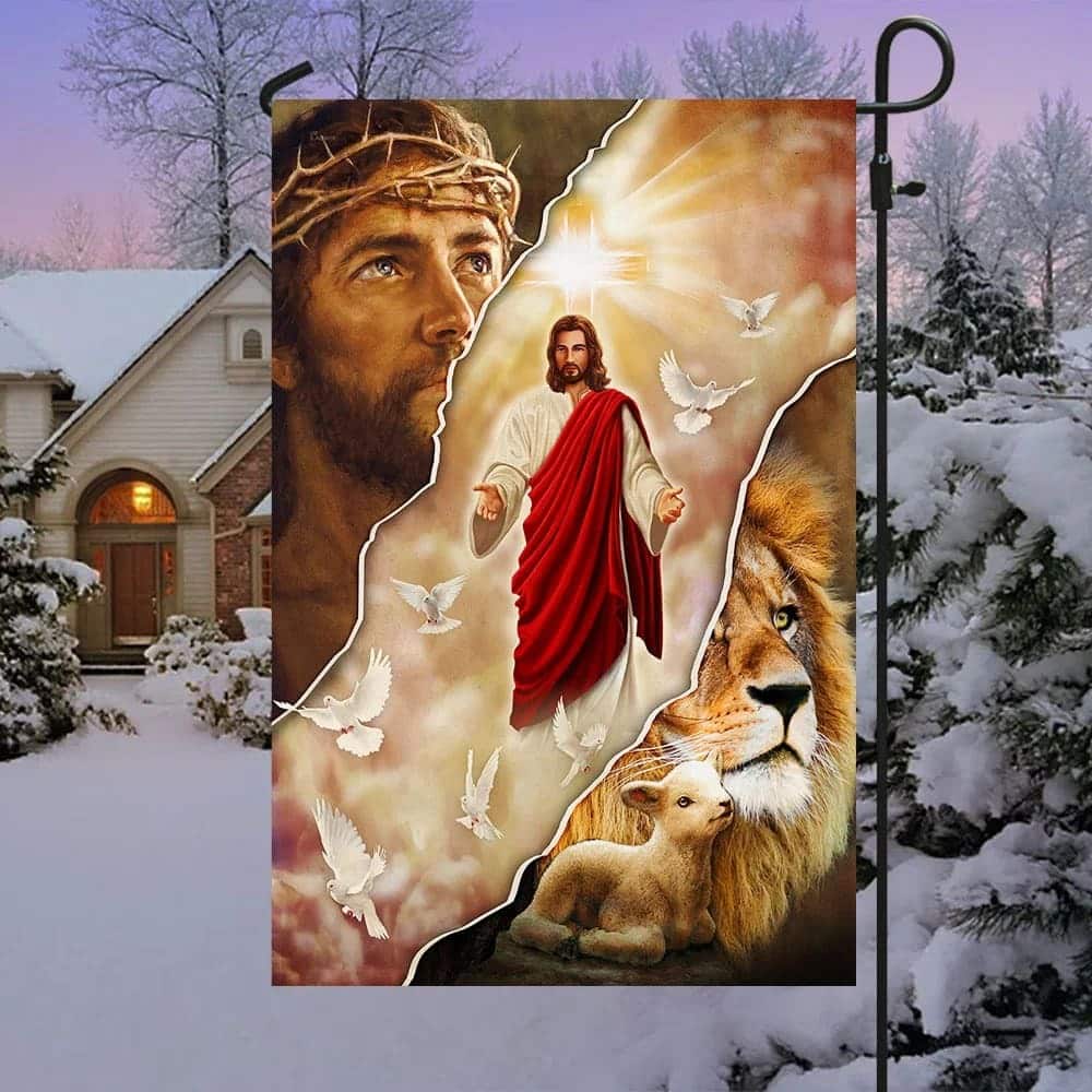 Jesus And Lion One Nation Under God Christian Garden Flag Jesus And Lion One Nation Under God Christian Garden Flag