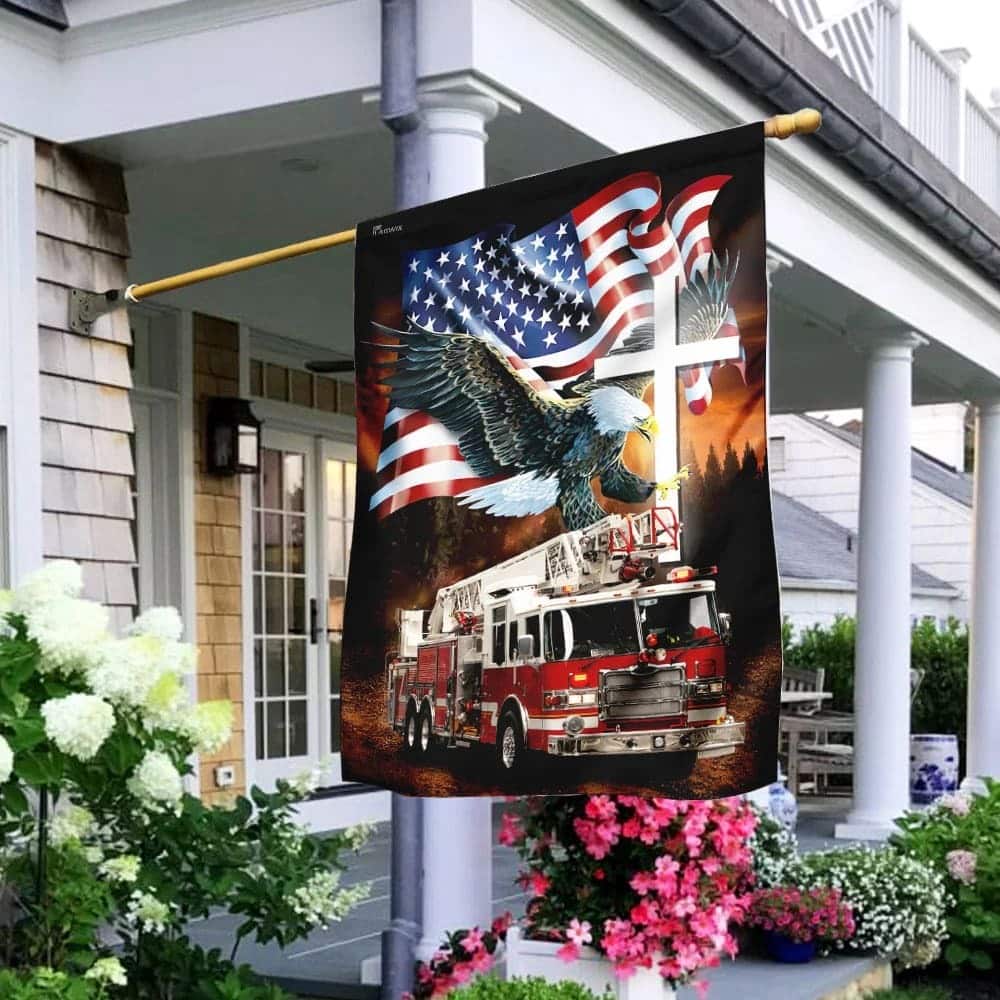 Jesus American Eagle Firefighter Christian Garden Flag Jesus American Eagle Firefighter Christian Garden Flag