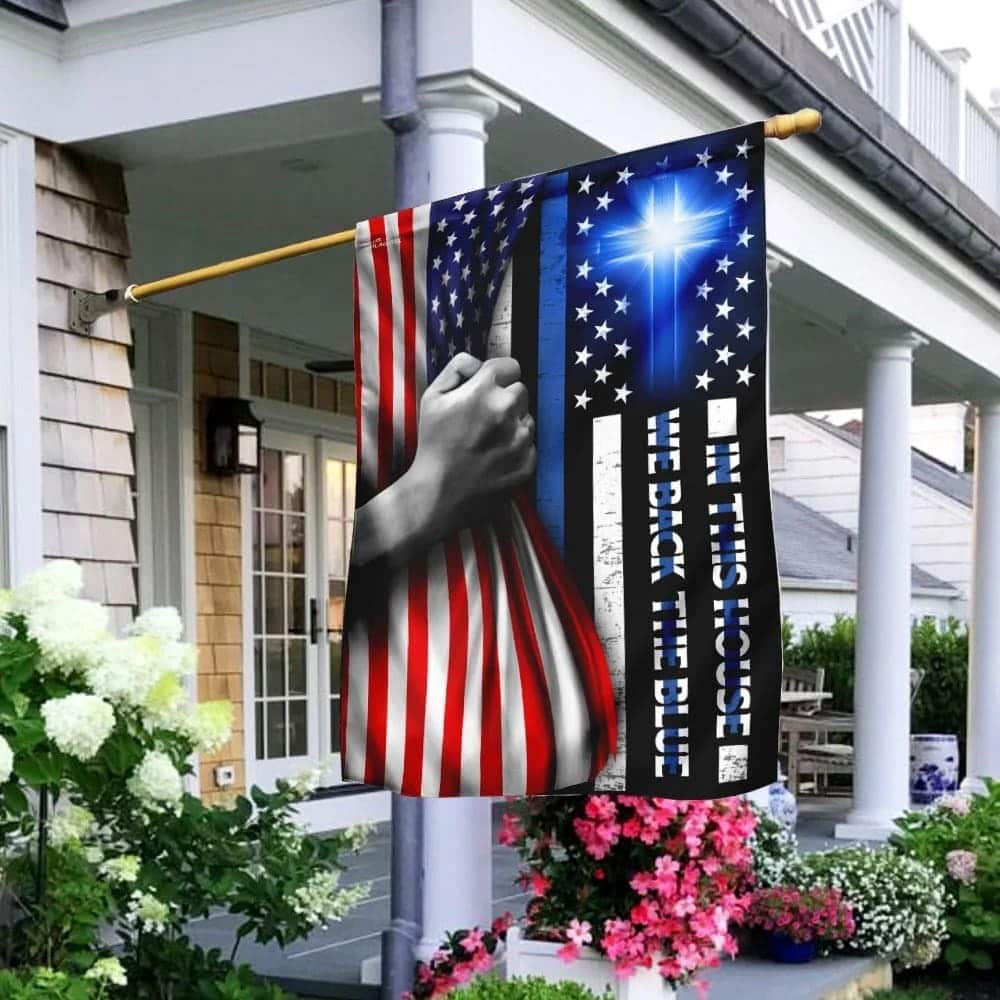 In This We Back The Blue Christian Cross Christian Garden Flag In This We Back The Blue Christian Cross Christian Garden Flag