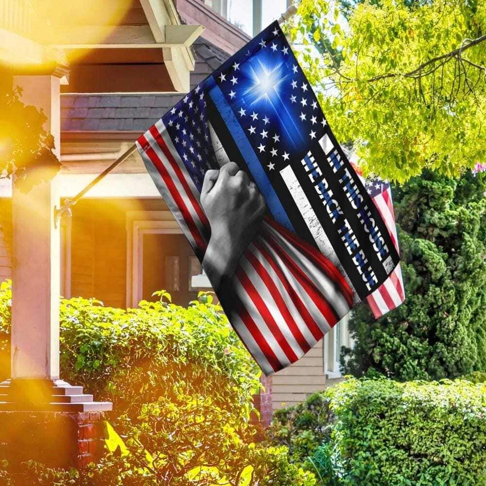 In This We Back The Blue Christian Cross Christian Garden Flag In This We Back The Blue Christian Cross Christian Garden Flag