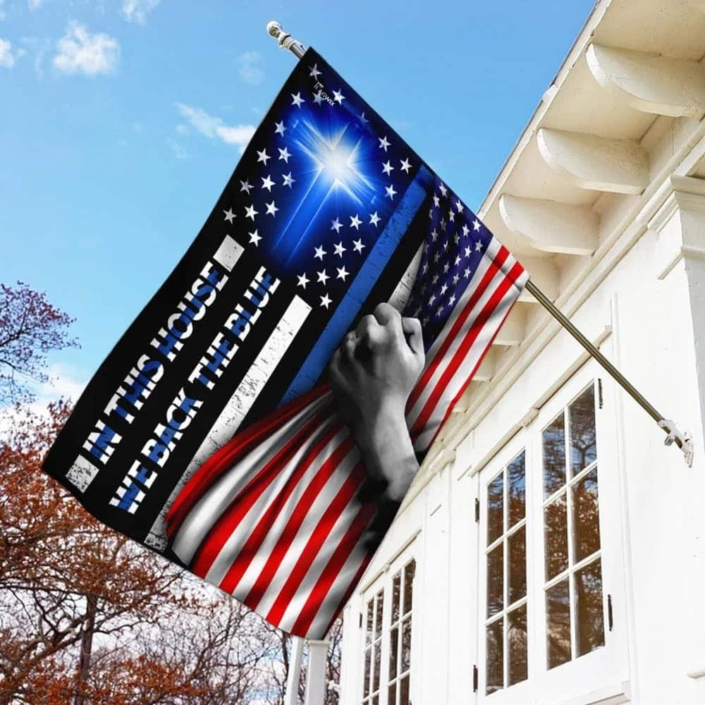 In This We Back The Blue Christian Cross Christian Garden Flag In This We Back The Blue Christian Cross Christian Garden Flag