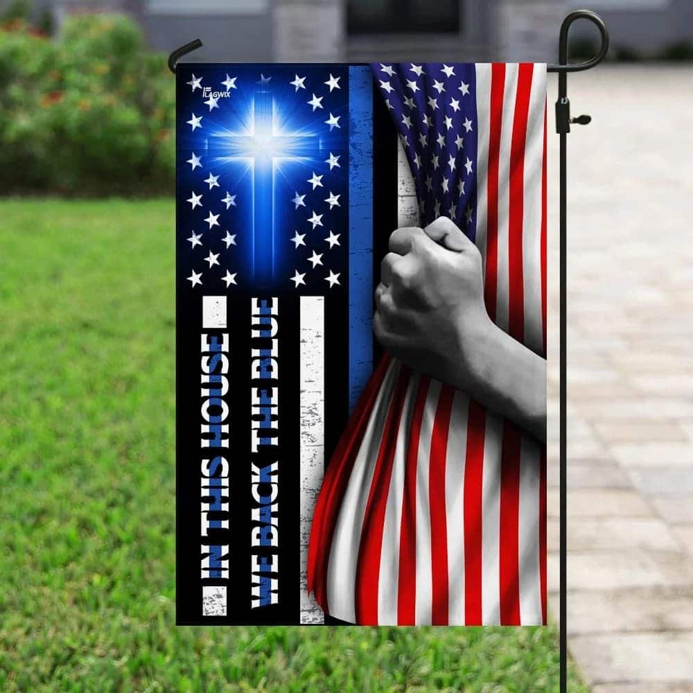 In This We Back The Blue Christian Cross Christian Garden Flag