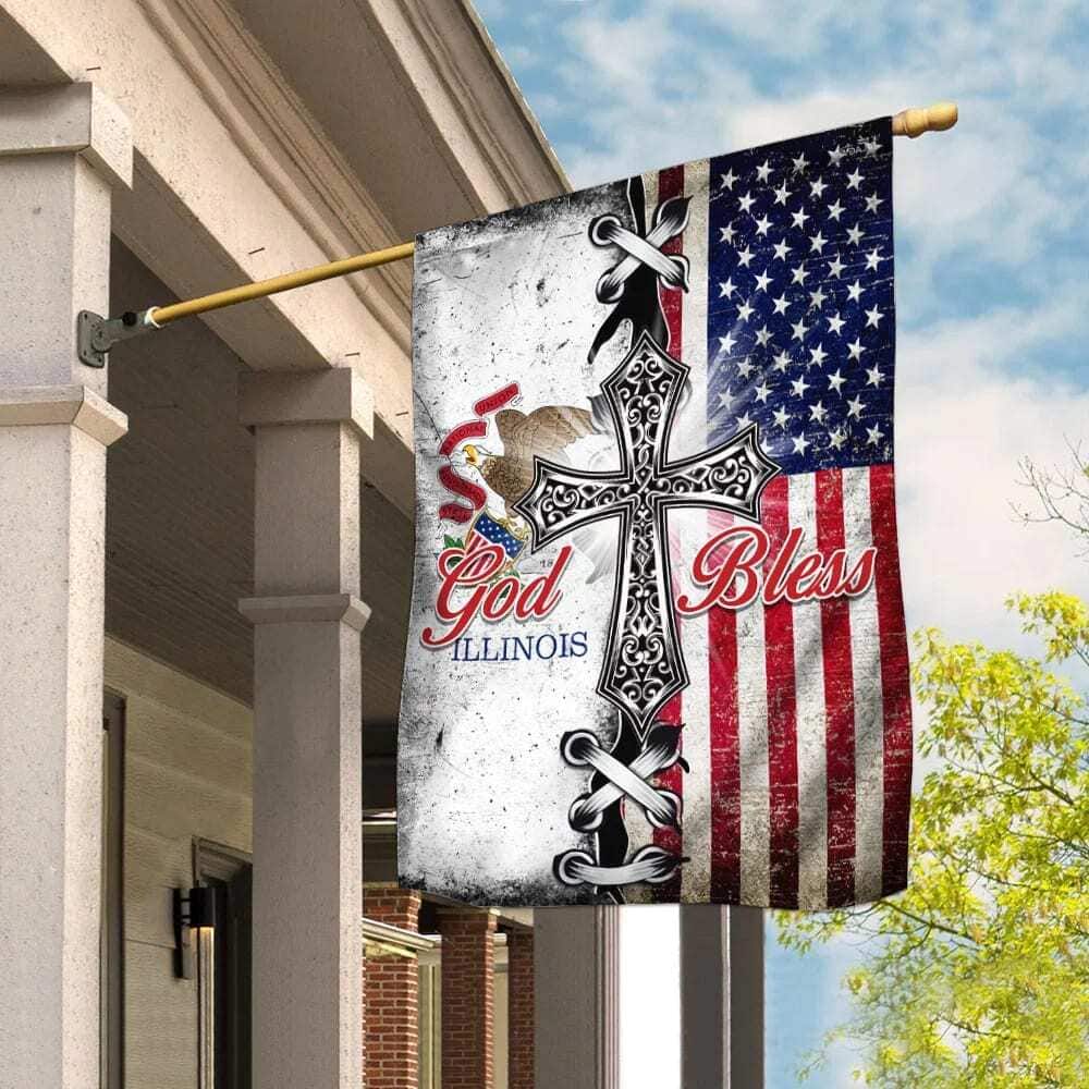 Illinois State American Christian Cross Christian Garden Flag