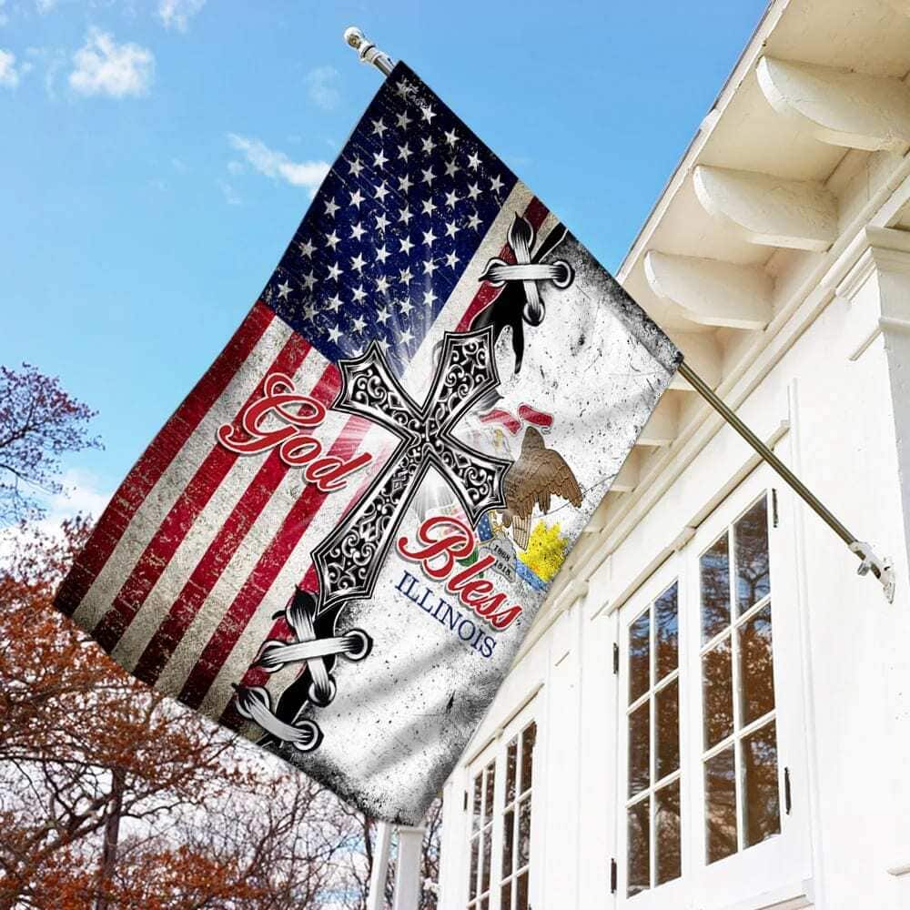 Illinois State American Christian Cross Christian Garden Flag